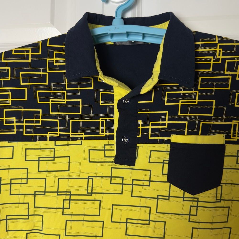 Rivelli Golf Polo Shirt Geometric Print‎ Short Sleeve Yellow Black Athleisure XL